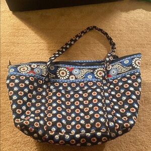Vera Bradley Blue and Red Tote with Floral Patterns